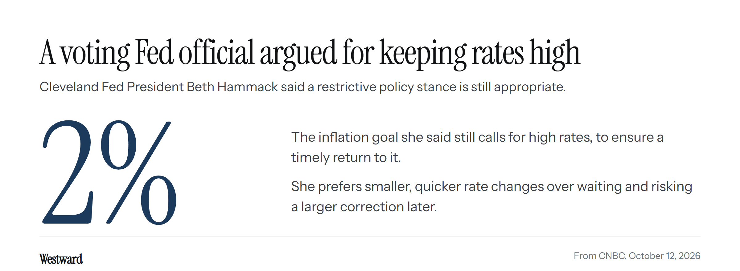 The figure 2%, the inflation goal a voting Federal Reserve official said still calls for keeping rates high.